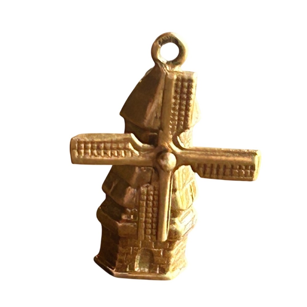 Vintage Gold Tone Dutch Windmill Charm Pendant Miniature Souvenir Jewelry